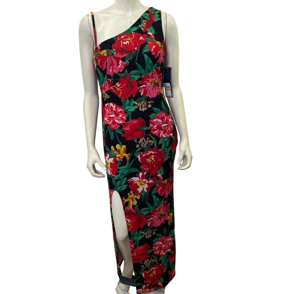 Rachel Roy Floral Print One-Shoulder Maxi Dress With Side Slit Md NWT